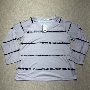 NWT WBQ Women's Gray V Neck Long Sleeve‎ Striped Casual T-Shirt Top Medium